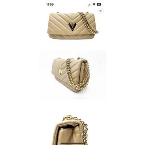 $279 NWT Valentino Orlandi Quilted Chain Shoulder Bag Taupe V2001 MSRP
